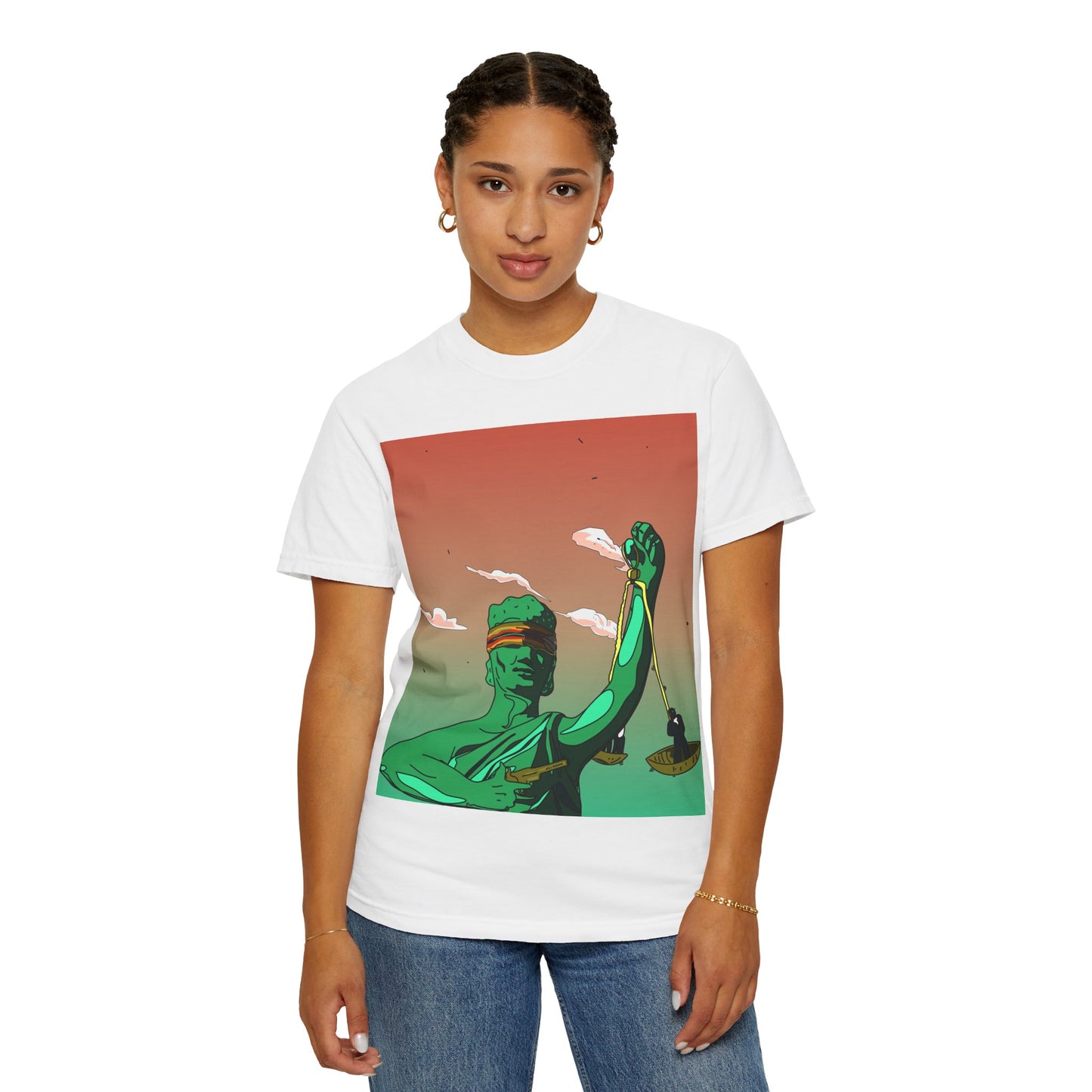 Empowered Justice T-Shirt - Unisex Garment-Dyed Tee with Artistic Design