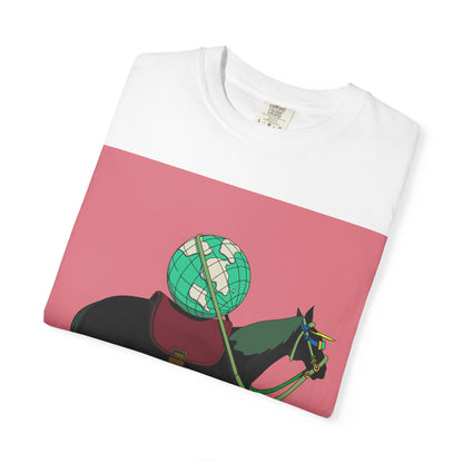 Horse-Themed Unisex Garment-Dyed T-Shirt with Mosaic Design