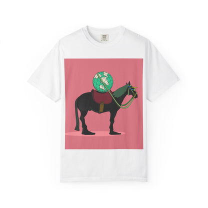 Horse-Themed Unisex Garment-Dyed T-Shirt with Mosaic Design