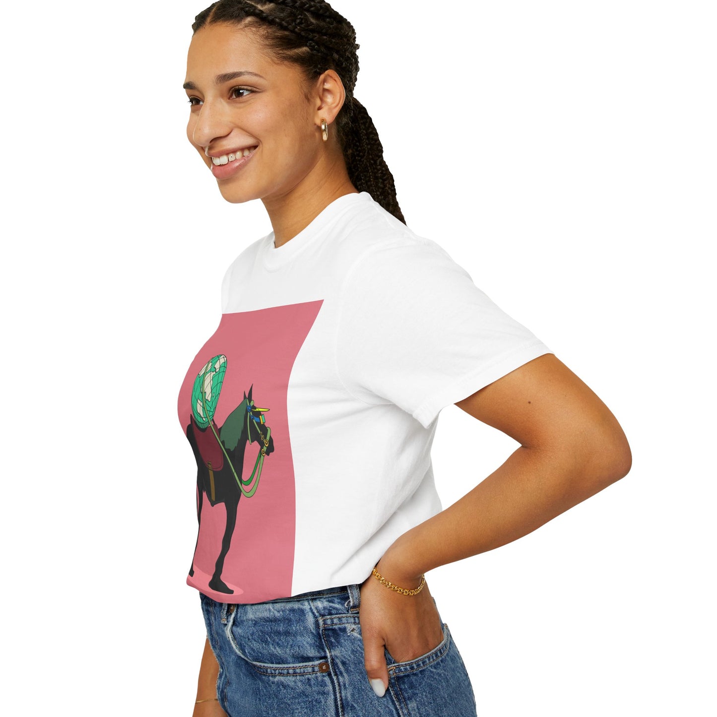 Horse-Themed Unisex Garment-Dyed T-Shirt with Mosaic Design