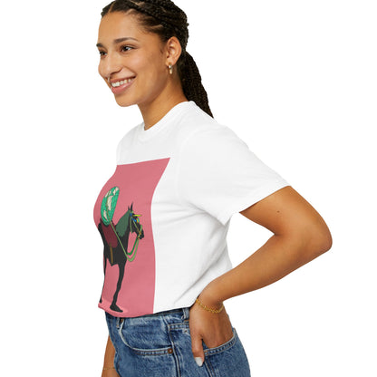 Horse-Themed Unisex Garment-Dyed T-Shirt with Mosaic Design